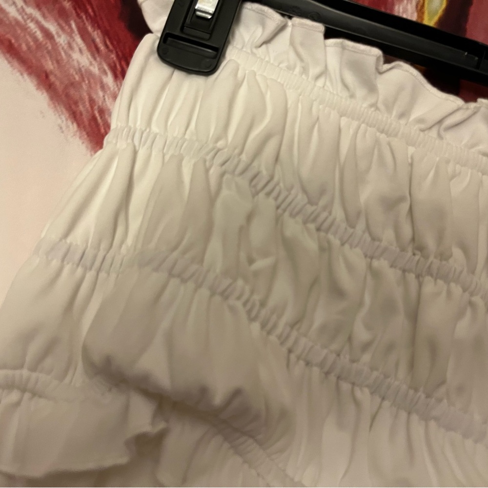 White Ruched Mini Skirt - Picture 3 of 4